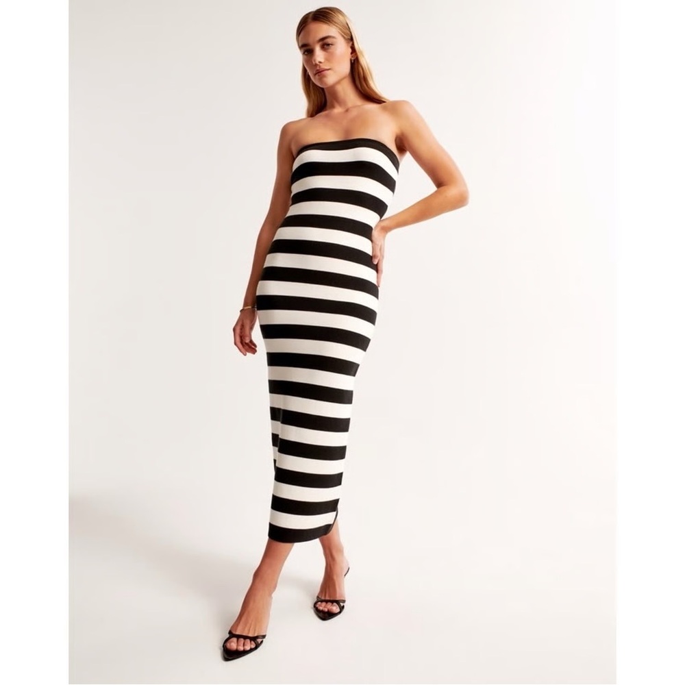 Abercrombie & Fitch Strapless Black and White Midi Dress